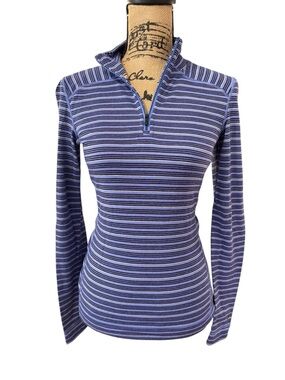 Smartwool Classic Thermal Merino Base Layer 1/4 Zip Striped Women's Size Small
